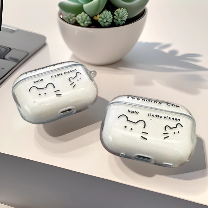 Airpodsケース 二匹の子猫イラスト透明保護ケース