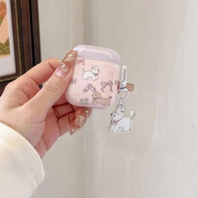 AirPodsproケース 子犬柄キラキラチャーム付きイヤホンケース