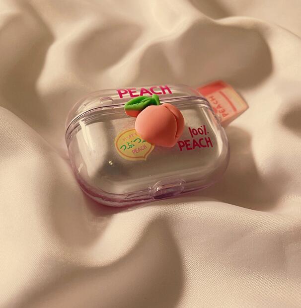 Airpodsケース AirPods pro3対応 桃柄透明保護ケース キーホルダー付き