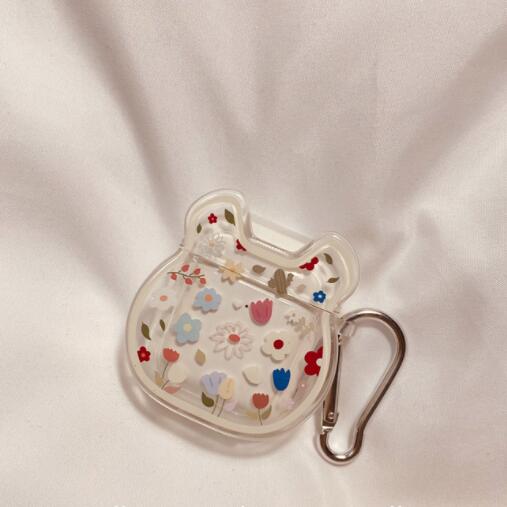 Airpodsケース AirPods pro3対応 花柄透明エアポッズプロ第三世代保護ケースキーホルダー付き