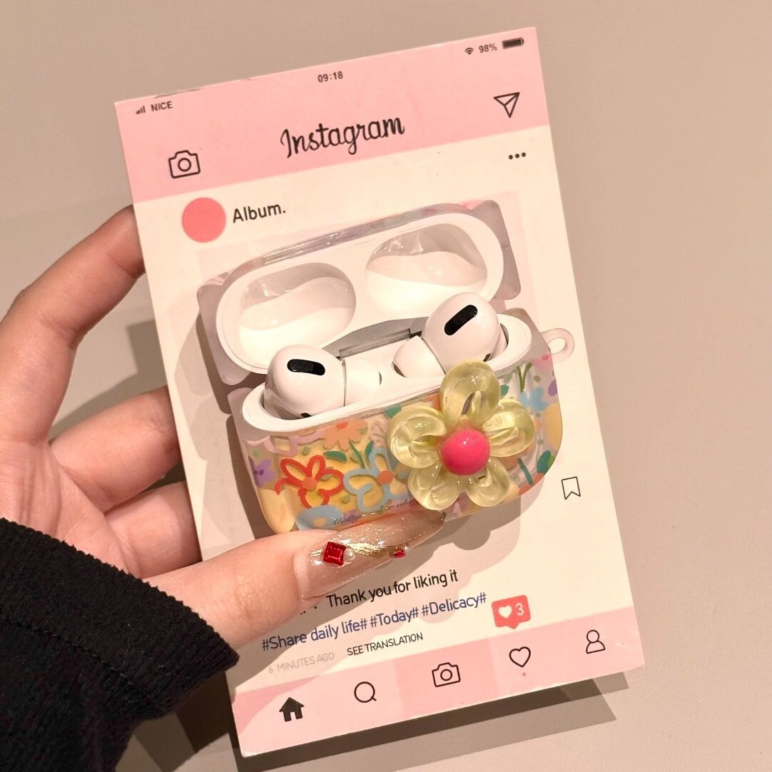 Airpodsケース AirPods Pro 第三世代 立体花モチーフ付き花柄透明保護ケース