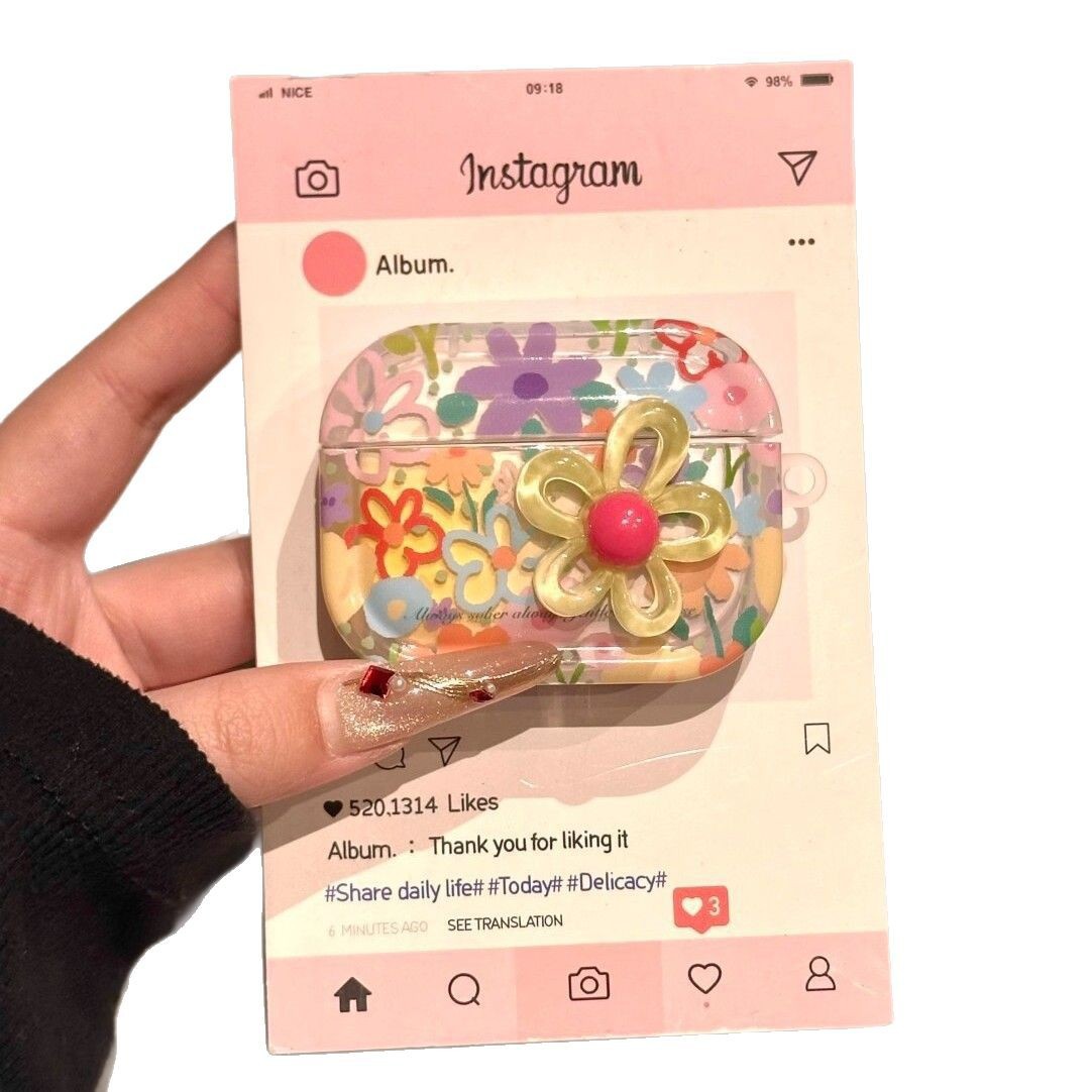 Airpodsケース AirPods Pro 第三世代 立体花モチーフ付き花柄透明保護ケース