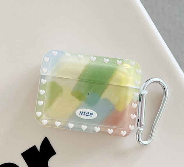 Airpodsケース 透明グラデーション保護ケース AirPods pro3対応 ハート装飾付き