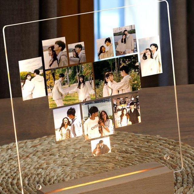 アルバム カップル思い出写真パネル付き木製夜間照明