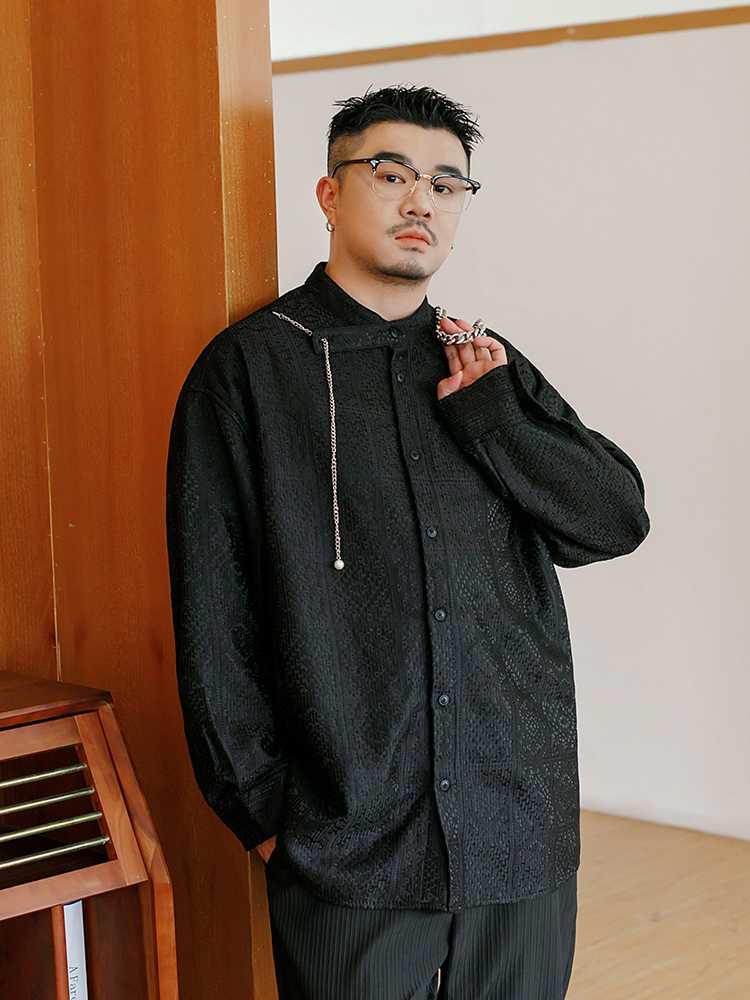 ゆったり織り模様シャツカーディガン