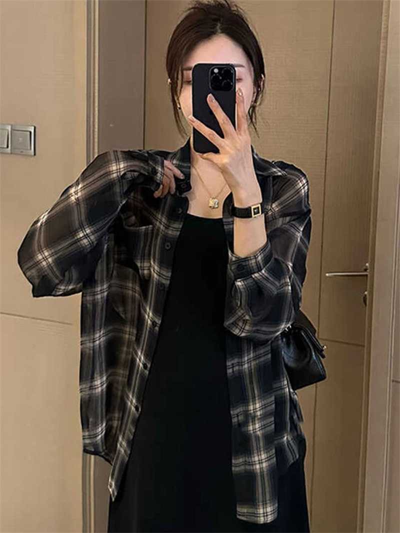 格子柄シャツカーディガン