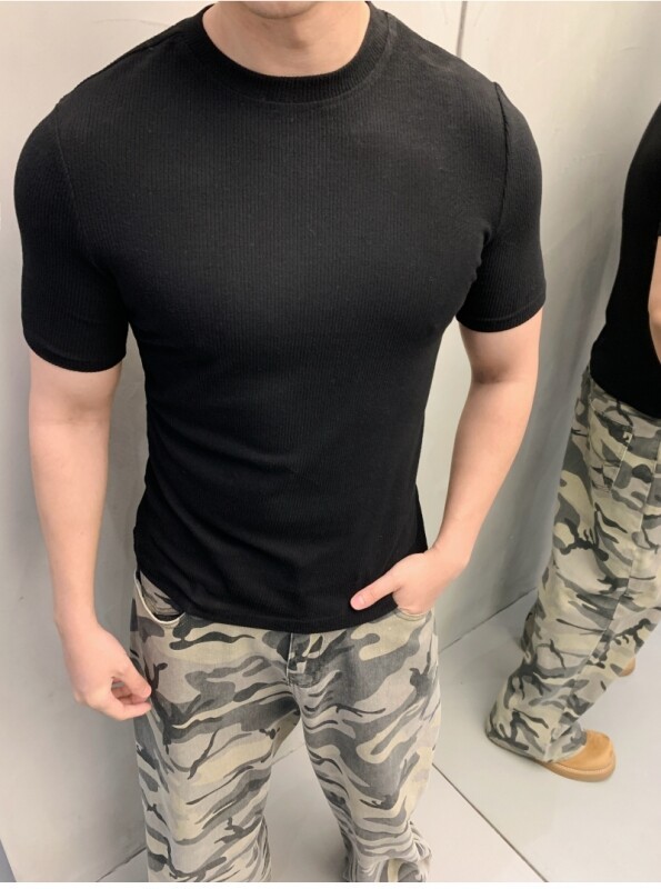 シンプルリブ編み半袖カーディガン