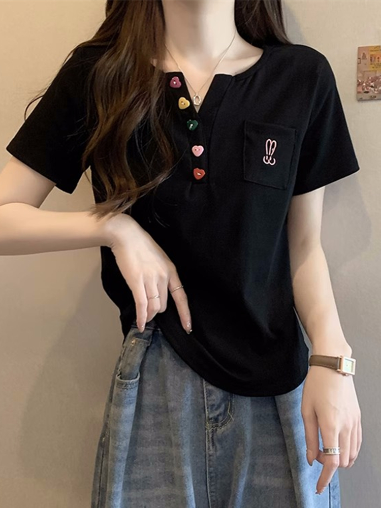 うさぎワンポイント可愛いボタン半袖