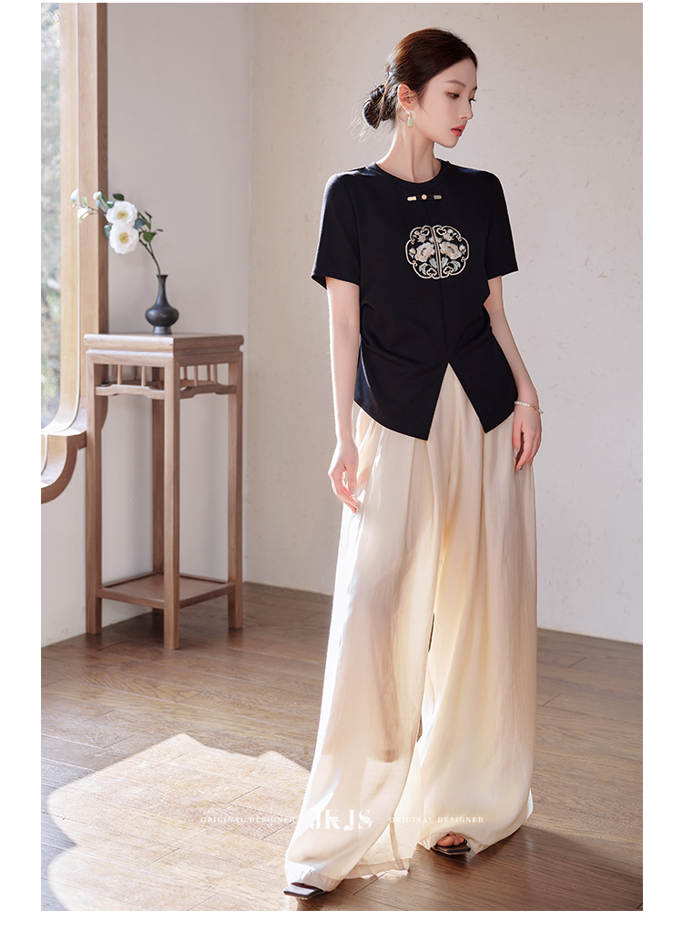 花丸刺繍アシンメトリー半袖カーディガン