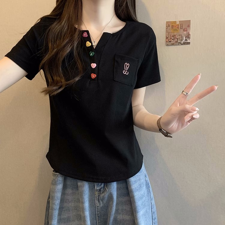 うさぎワンポイント可愛いボタン半袖