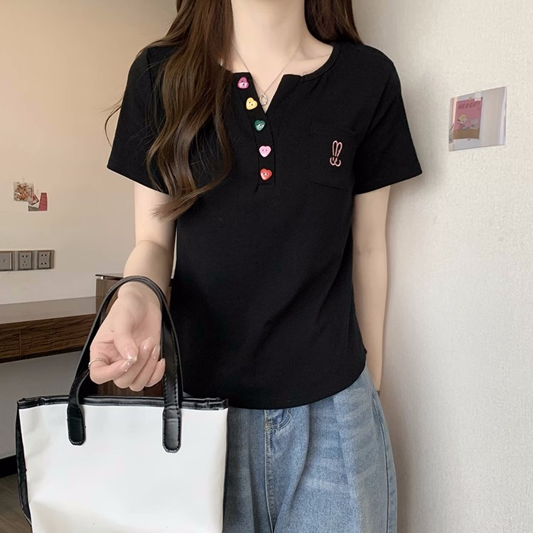 うさぎワンポイント可愛いボタン半袖