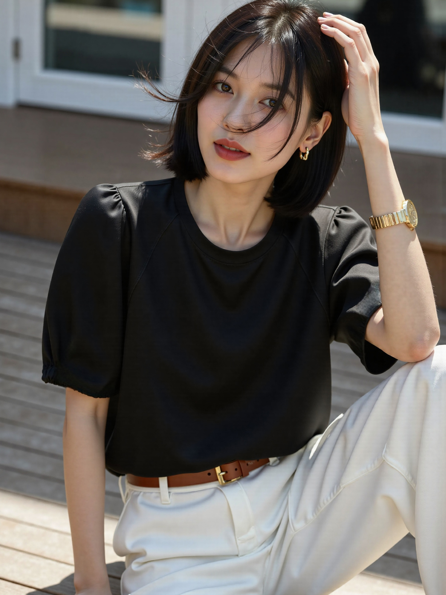 パフスリーブ優美カーディガン