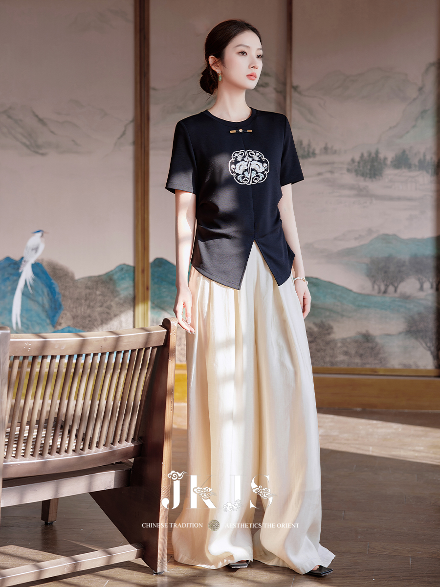 花丸刺繍アシンメトリー半袖カーディガン