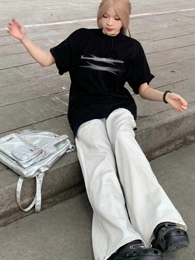 ゆったりレタープリント半袖カーディガン