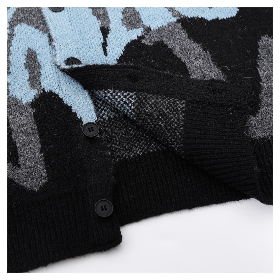 アメカジ 炎柄ニットカーディガン 男女兼用アウター