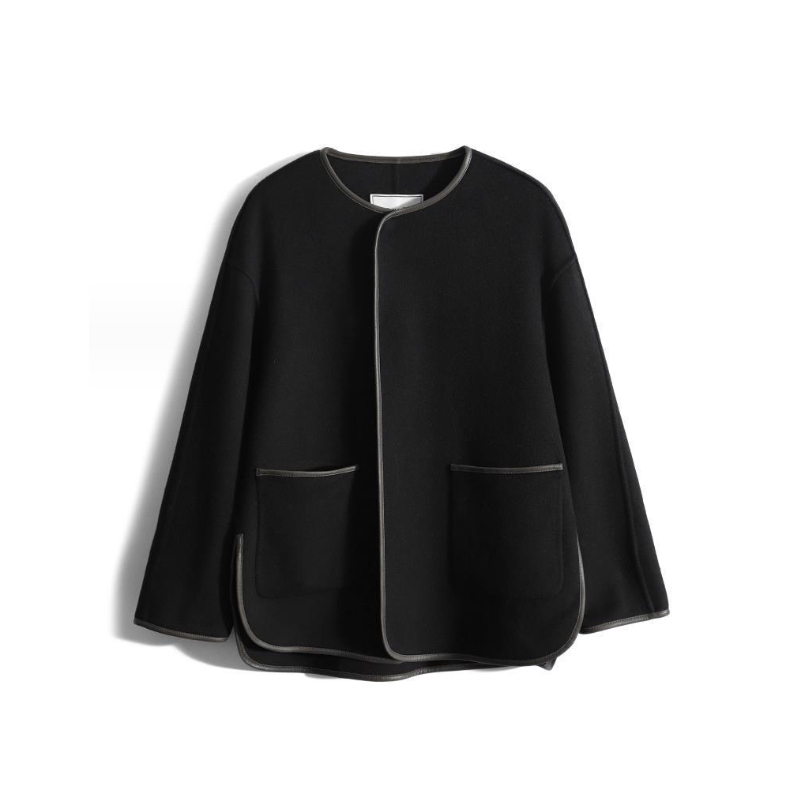 アメカジ レディース ノーカラージャケット 上品パイピング通勤コート