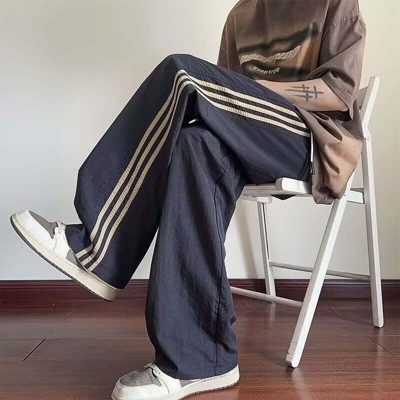 アメカジ サイドライン入りワイドシルエットトラックパンツ