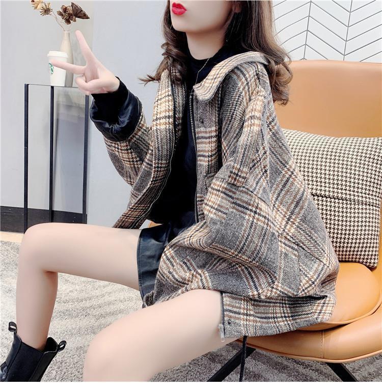 アメカジ レディース チェック柄ショートコート アウター ゆったり上着