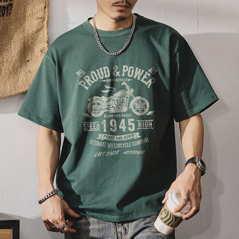 アメカジファッション  モーターサイクルプリント オーバーサイズTシャツ