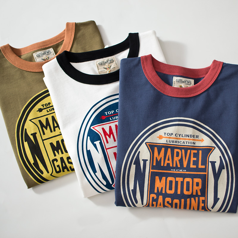 アメカジ クラシック燃料看板風リンガーＴシャツ