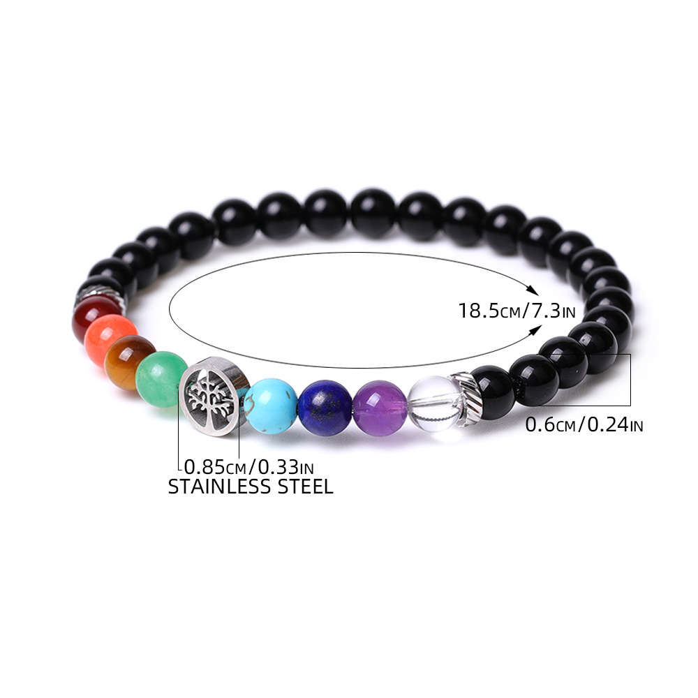 アメカジ 生命の樹モチーフ七色天然石ビーズブレスレット
