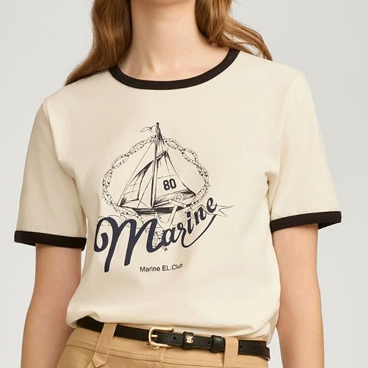 アメカジ ヨットプリント配色リンガーＴシャツ