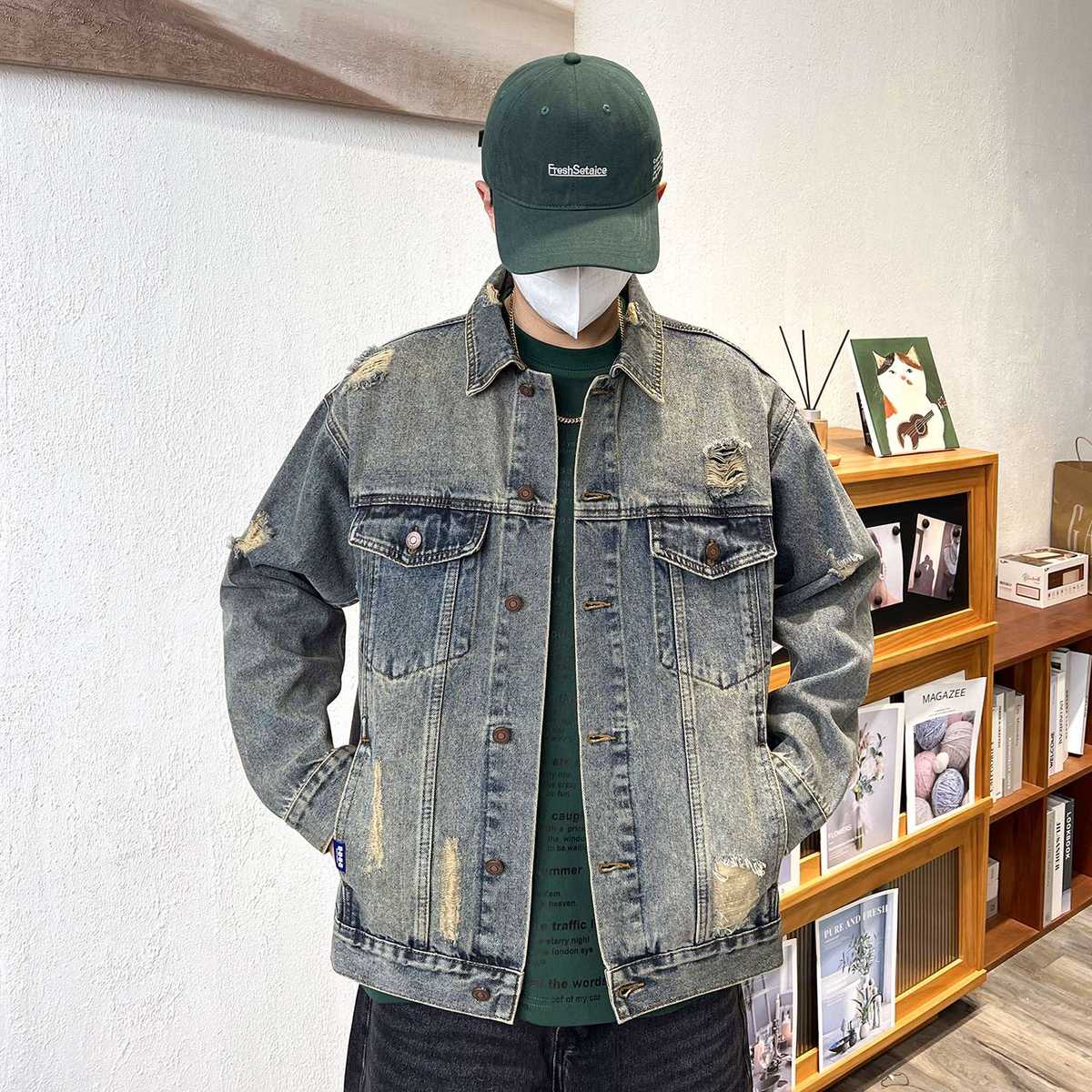 アメカジ ビンテージ風ダメージ加工デニムジャケット