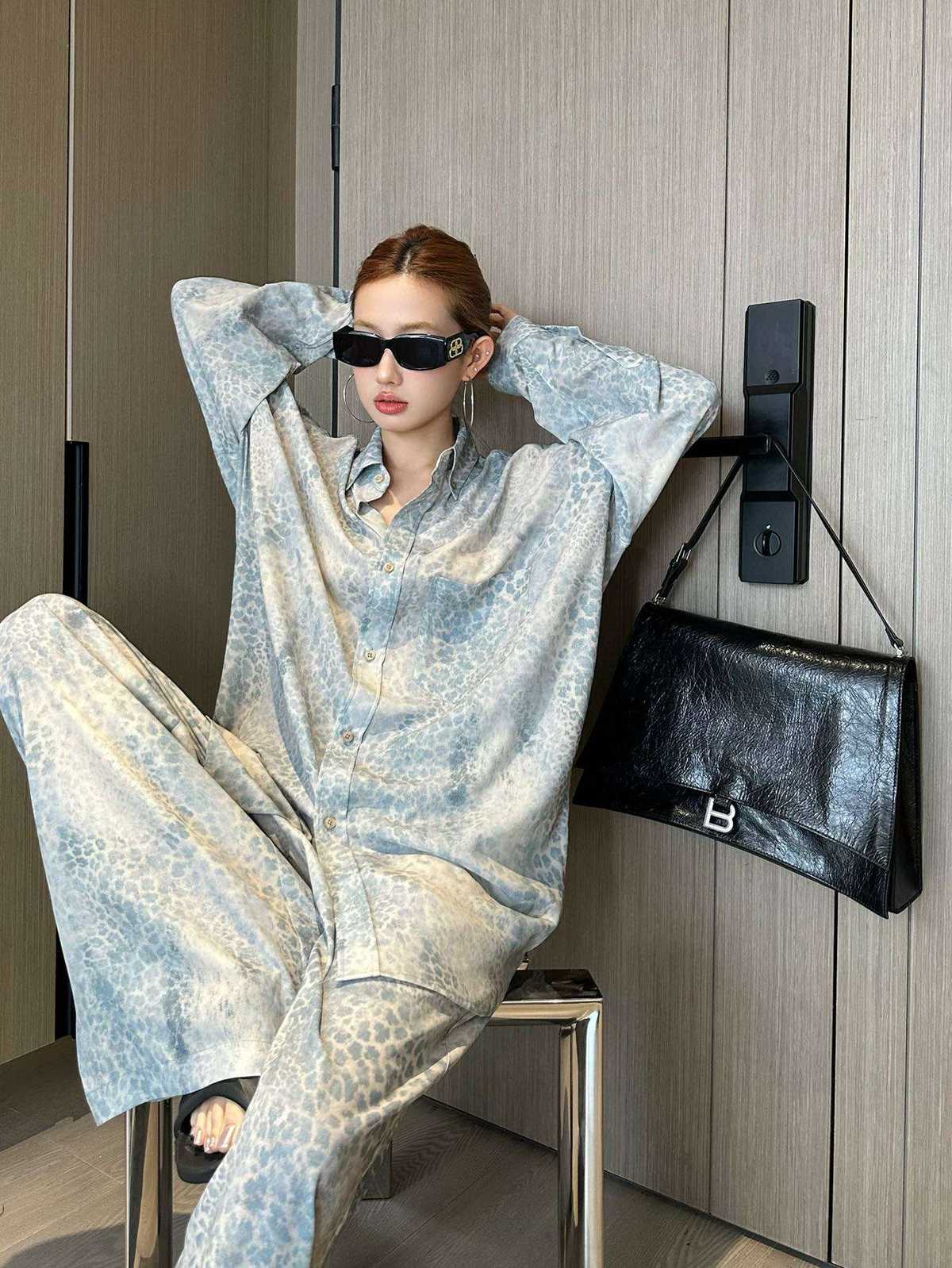 アメカジ オーバーサイズ レオパード柄シルクシャツ