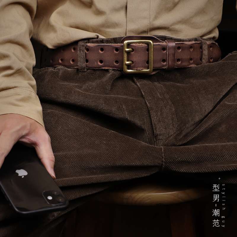 アメカジ 職人技が光る本革ダブルピンホールベルト