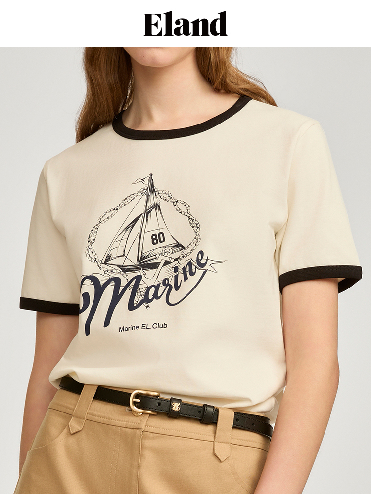 アメカジ ヨットプリント配色リンガーＴシャツ