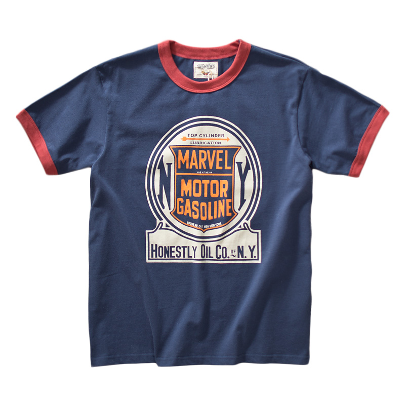 アメカジ クラシック燃料看板風リンガーＴシャツ
