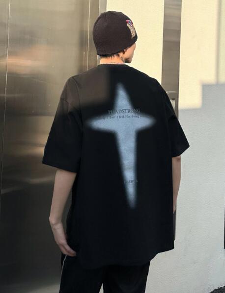 アメカジ メンズ半袖Tシャツ 十字架プリント オーバーサイズ