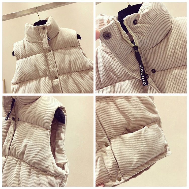 アメカジ レディース中綿ベスト前開きアウター袖なしスタンドカラー