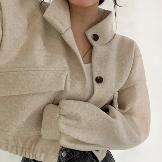 アメカジ レディース ショート丈ジャケット グレー スタンドカラー