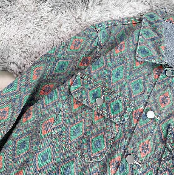 アメカジ 男性用幾何学模様長袖デニムジャケット