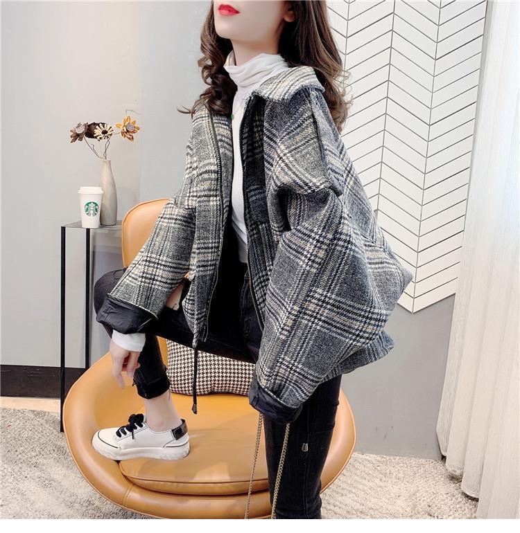 アメカジ レディース チェック柄ショートコート アウター ゆったり上着