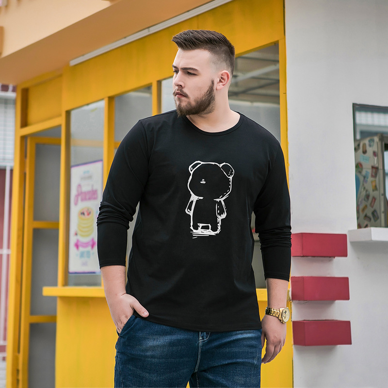 アメカジ くま刺繍プリント長袖丸首Tシャツ