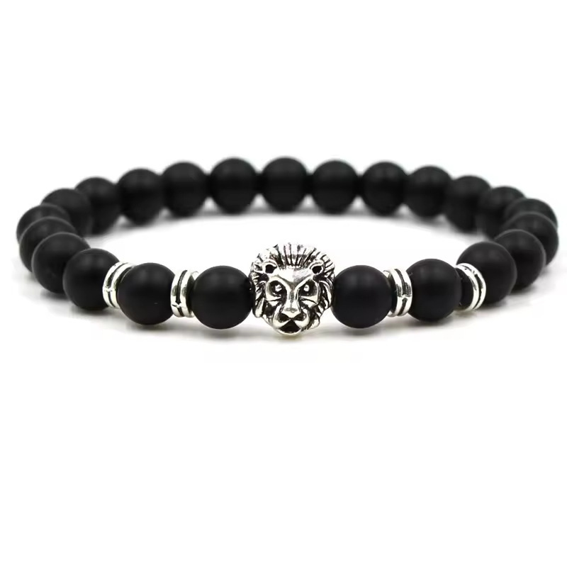 アメカジ 獅子の顔モチーフ天然石ビーズブレスレット