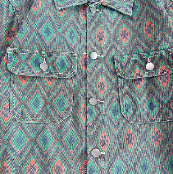 アメカジ 男性用幾何学模様長袖デニムジャケット