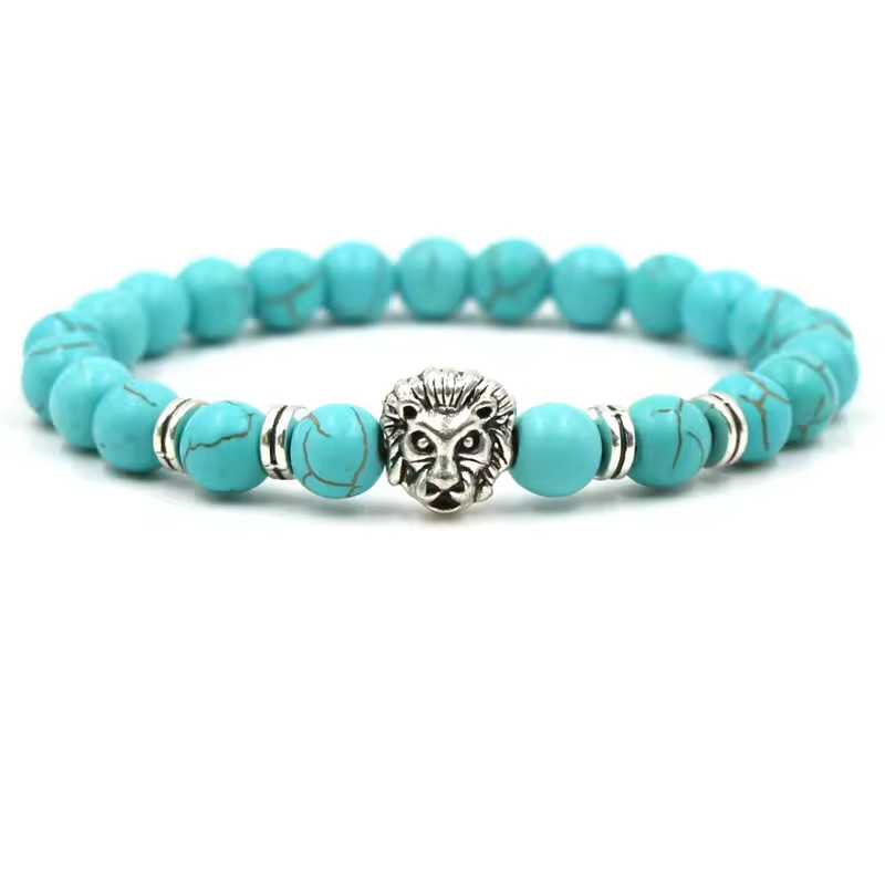 アメカジ 獅子の顔モチーフ天然石ビーズブレスレット