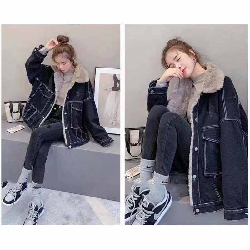 アメカジ 裏ボアデニムジャケット ゆったり襟付き防寒アウター