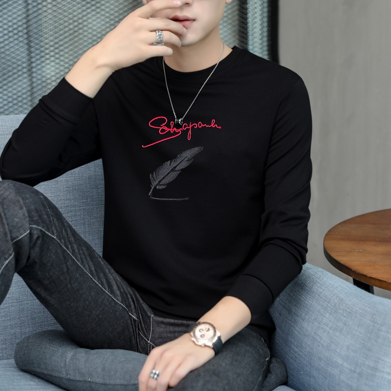 アメカジ 羽根刺繍ロゴデザイン長袖丸首上着