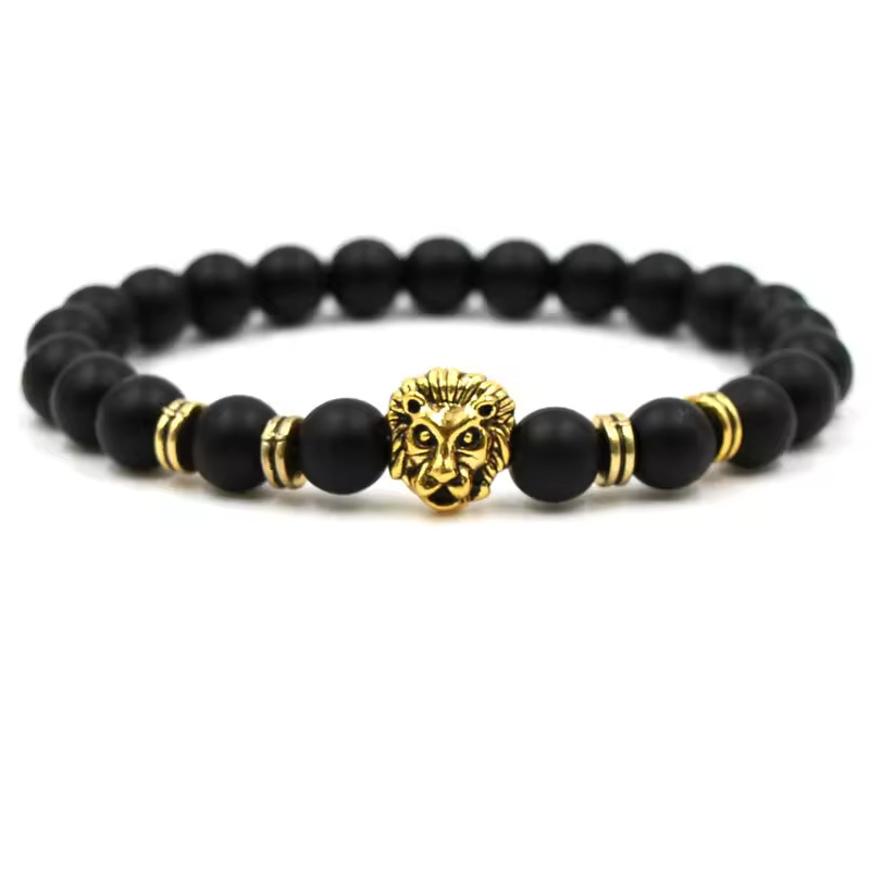 アメカジ 獅子の顔モチーフ天然石ビーズブレスレット