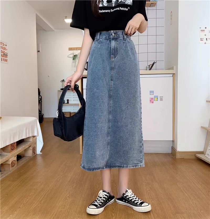 アメカジ デニムロングスカート バックスリット 脚長効果 着回し抜群