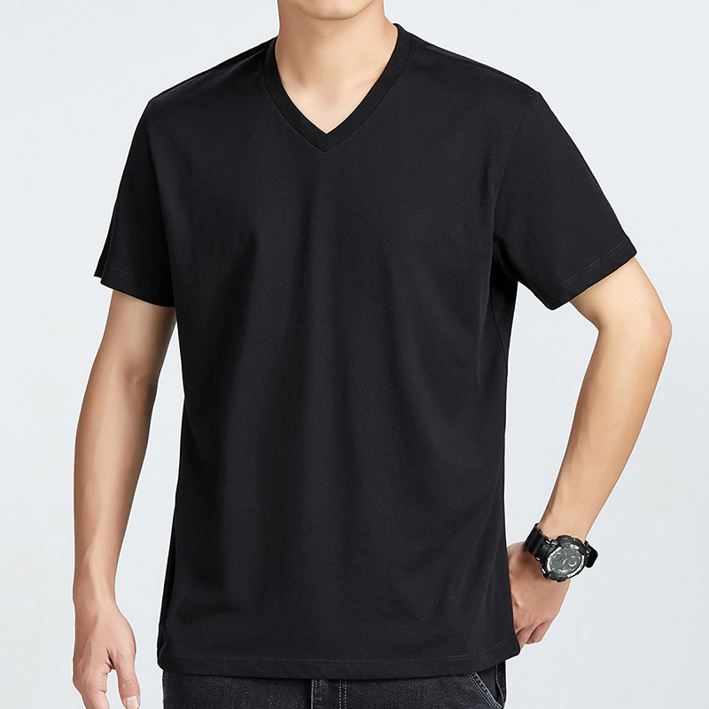 アメカジ ベーシック無地ブイネック半袖Tシャツ