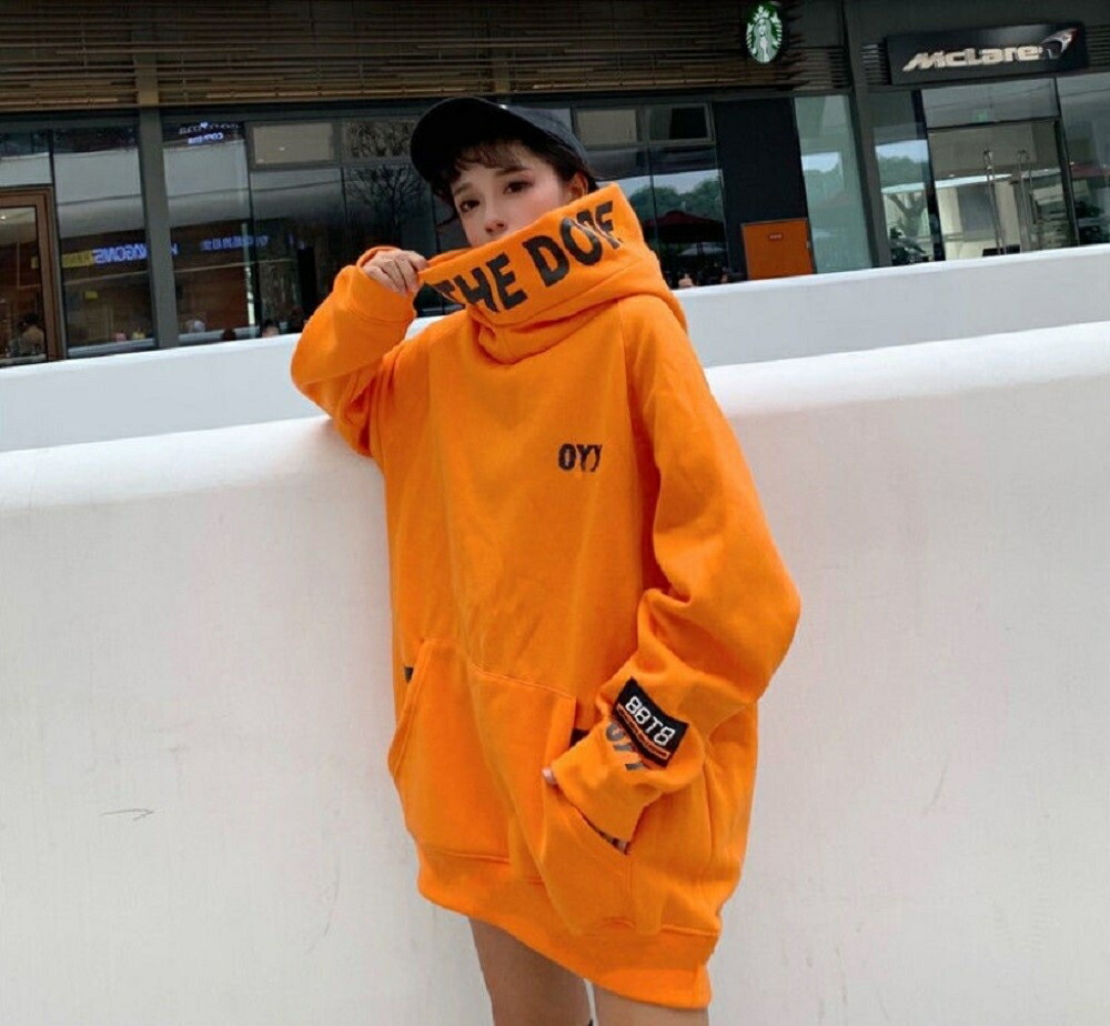 アメカジ スウェット ビッグフード プルオーバー 黒 オレンジ