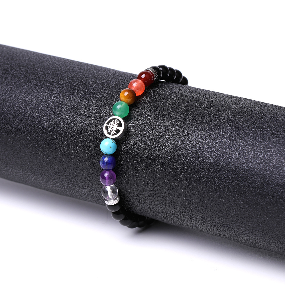 アメカジ 生命の樹モチーフ七色天然石ビーズブレスレット