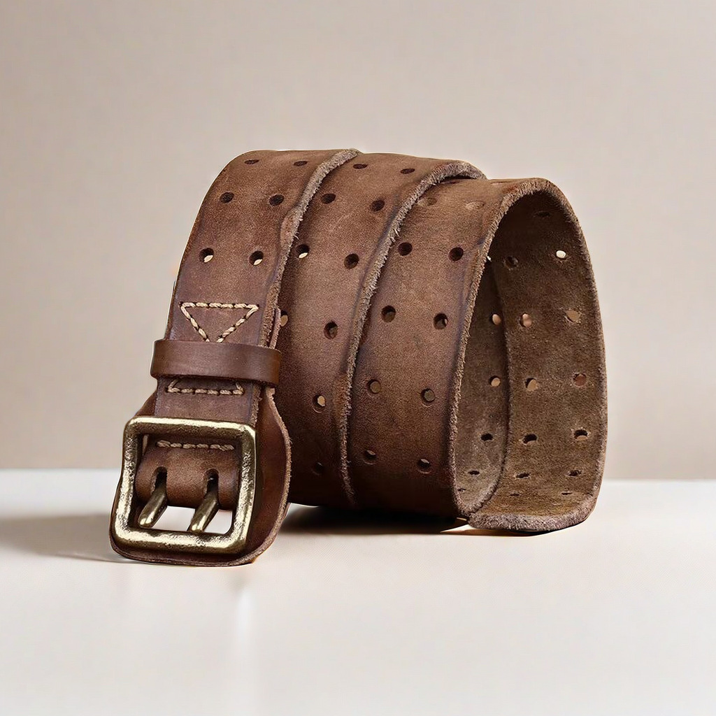 アメカジ 本革二重穴パンチングデザインベルト