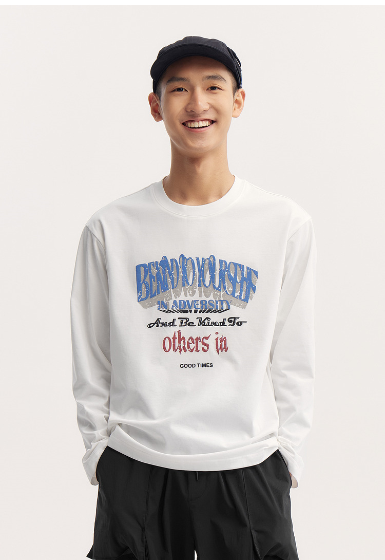 アメカジ レトロ文字デザイン長袖Tシャツ