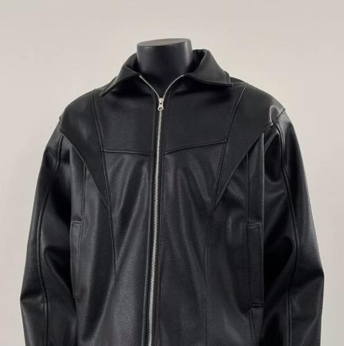 アメカジ メンズ フェイクレザージャケット 黒 フード付き アウター